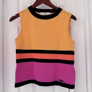 VTG St. John Sport Pink & Yellow Striped Knit Sleeveless Top